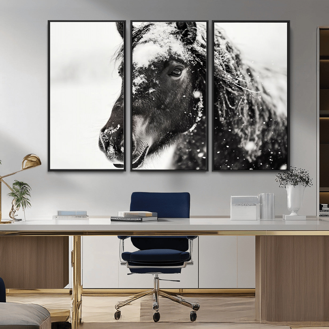 MGV-FC-48X32-3P - Framed Black and White Horse Wall Art | Ready to Hang and Framed | Farmhouse and Western Wall Decor