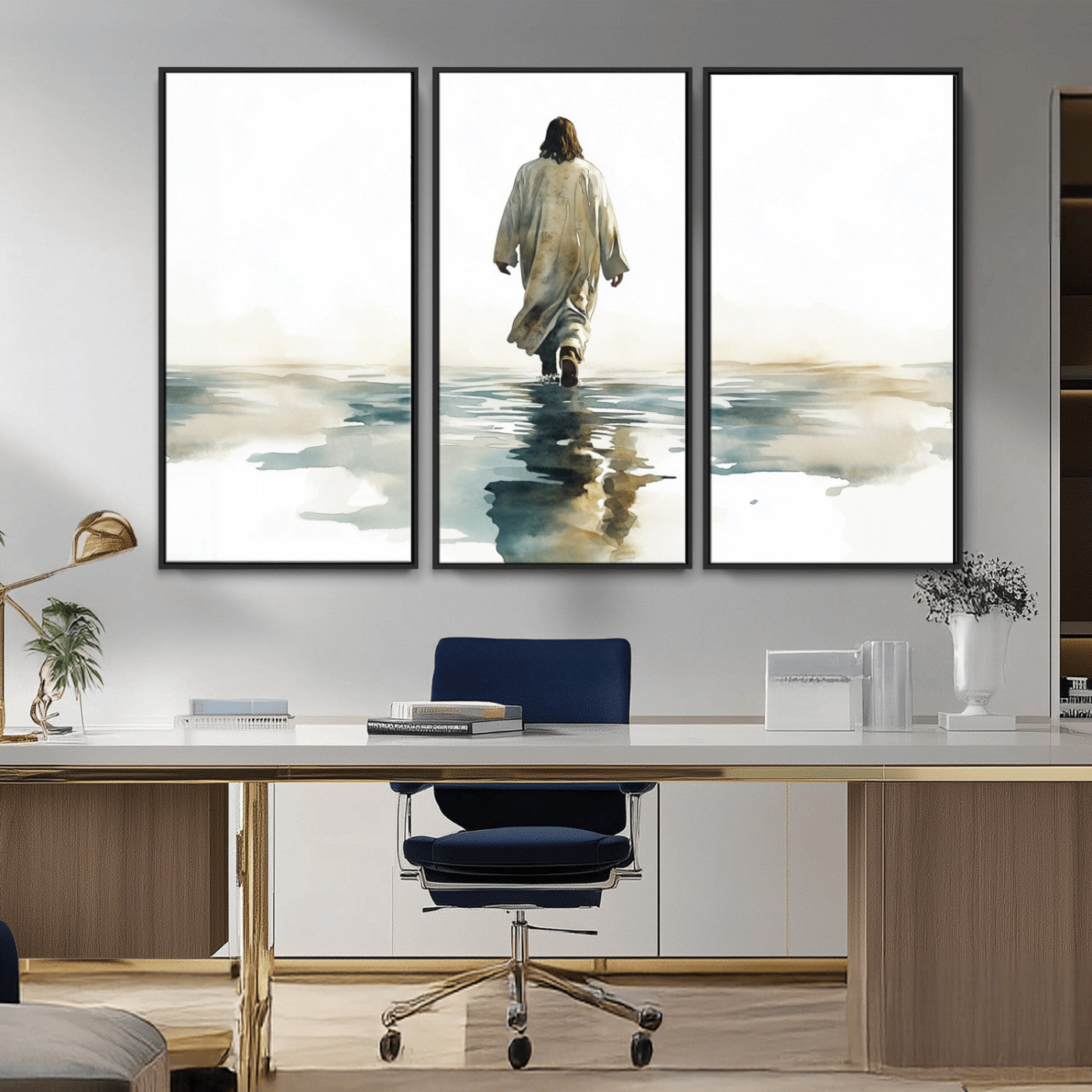 MGV-FC-48X32-3P - Abstract Jesus Wall Art Canvas Print, Christian Wall Art, Jesus Christ Walking