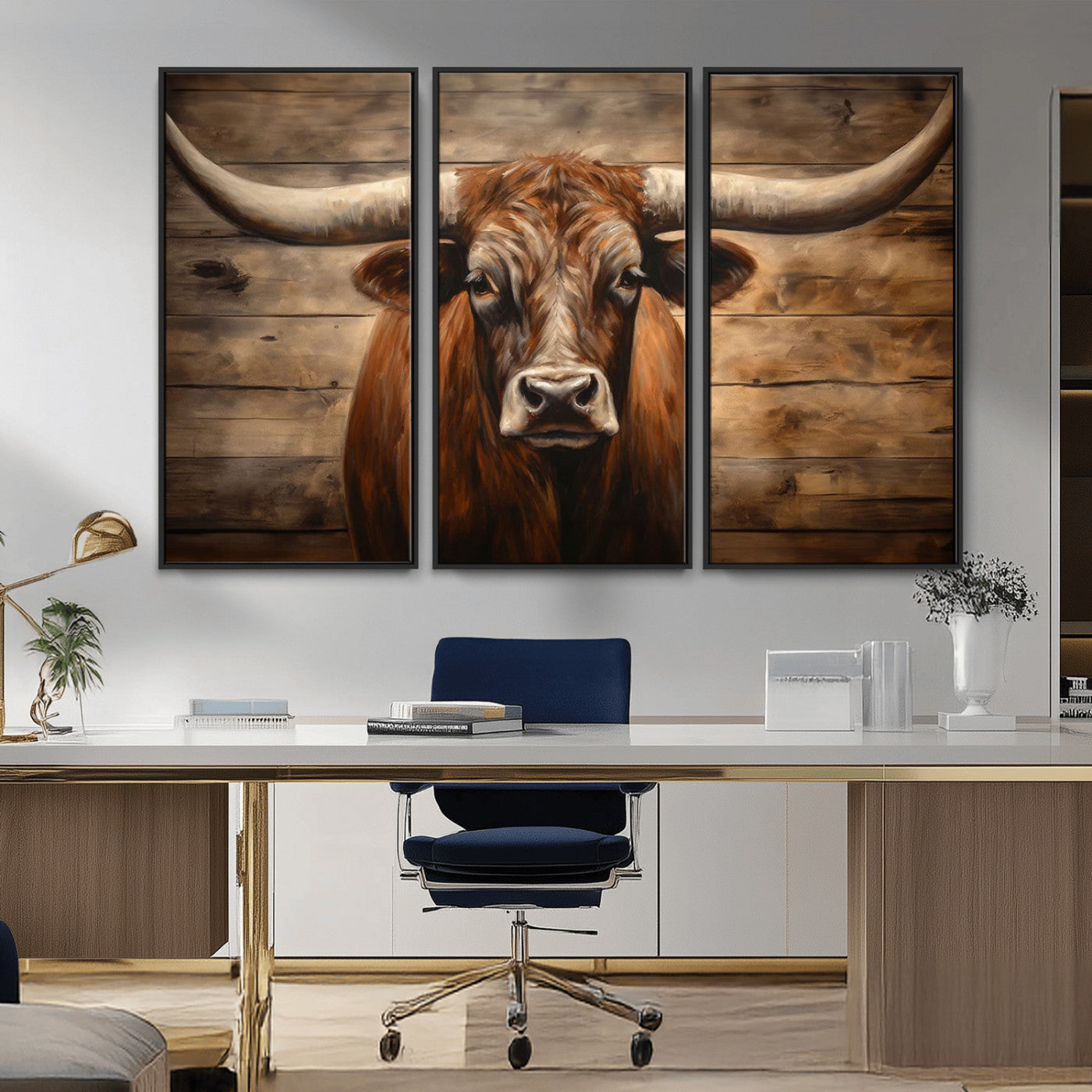 77556-MGV-CV-36X24-Longhorn Bull Wall Art | Canvas Print | Ready to Hang | Rustic Farmhouse Wall Decor | Western Barn