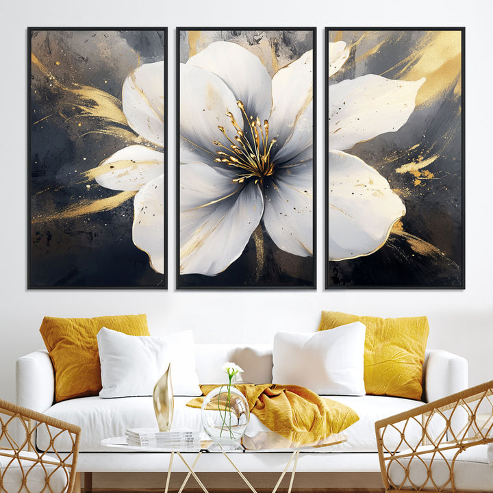 White Flower Wall Art | Canvas Print | Ready to Hang | Abstract Floral Wall Decor | Elegant Bloom Artwork | Framed for Living Room or Bedroom