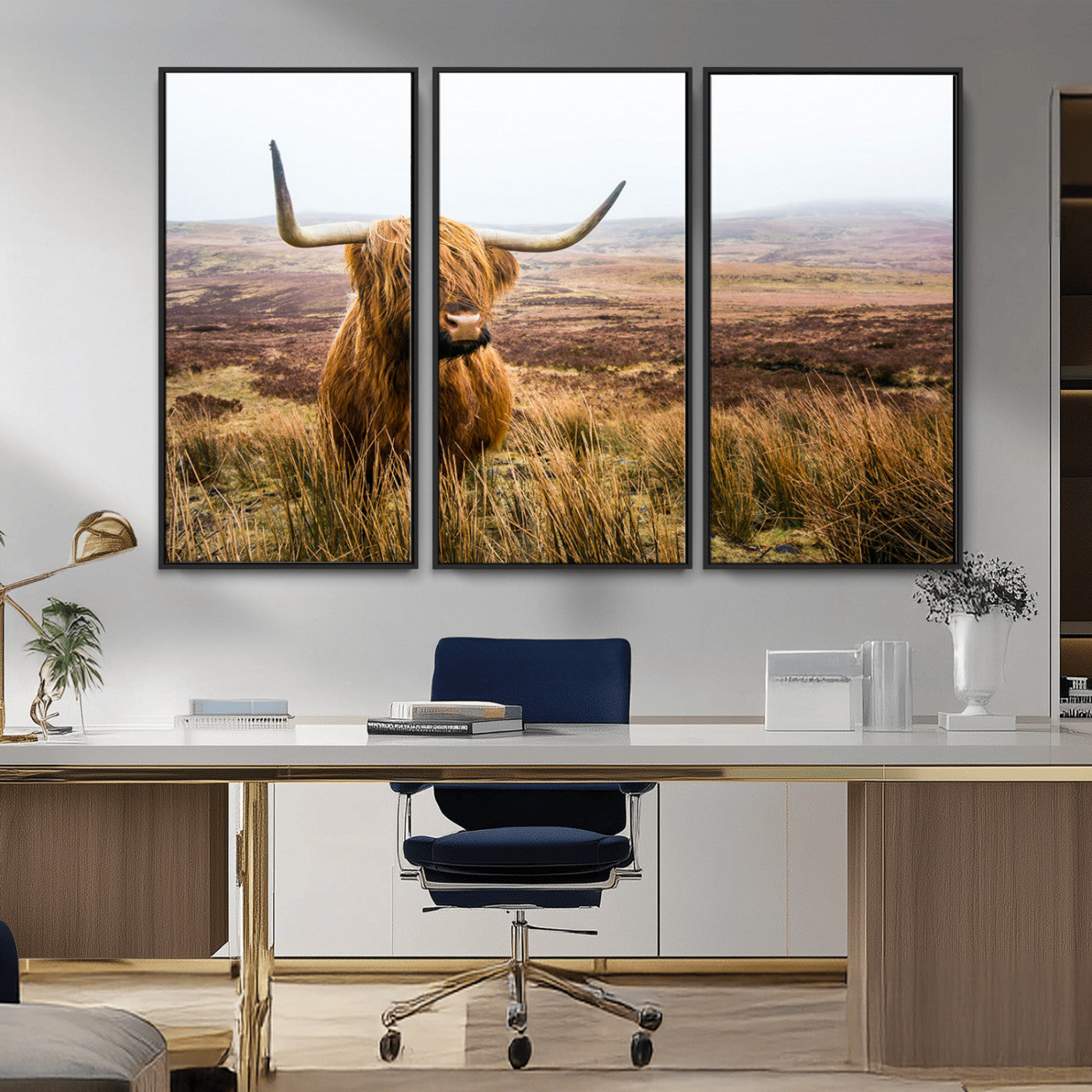 97274-MGV-CV-36X24-Scottish Highland Cow Canvas Wall Art – Rustic Farmhouse Charm with Highland Cattle – Ready to Hang