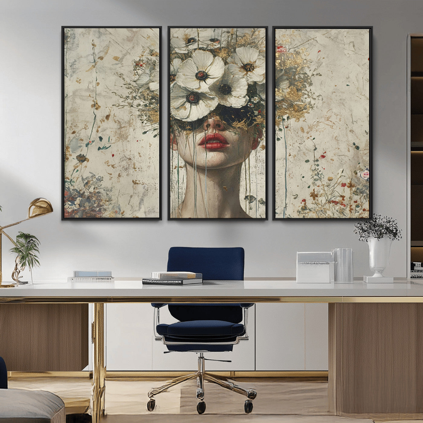 MGV-FC-48X32-3P - Abstract Floral Women Patel Wall Art Canvas Print