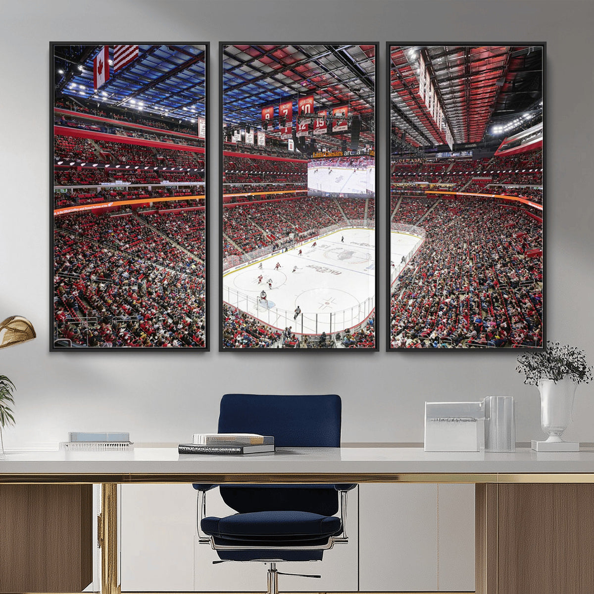 62263-MGV-CV-36X24 - Barton Malow Little Caesars Arena Detroit Wall Art Canvas Print - Detroit Hockey and Basketball