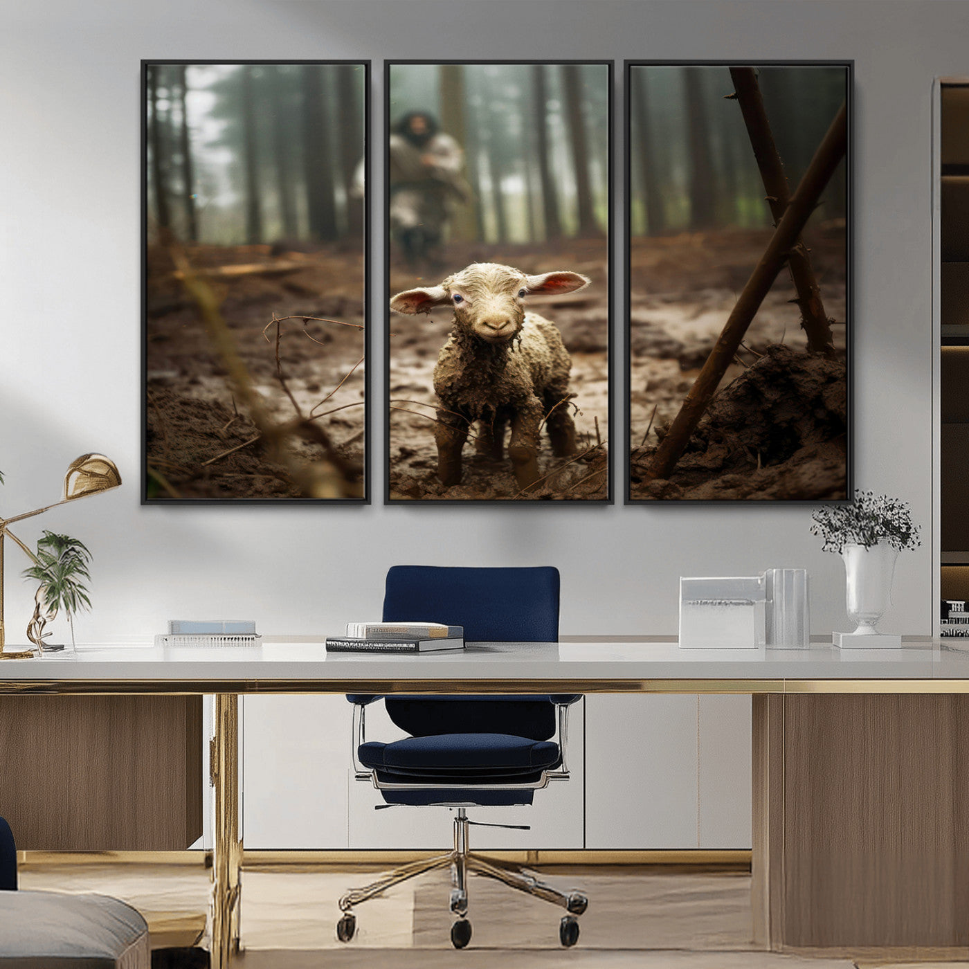 MGV-FC-48X32-3P - Jesus Running After a Lost Lamb Canvas Wall Art Print