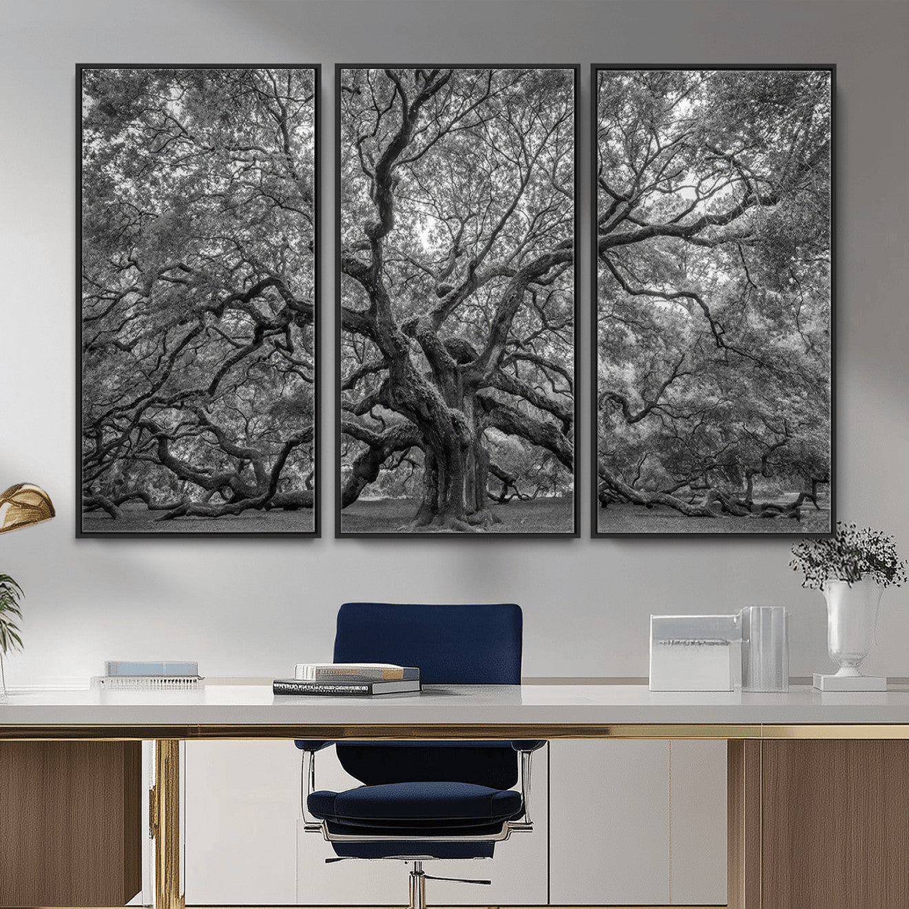 97240-MGV-CV-36X24 - Large Angel Oak Tree Black and White Canvas Print