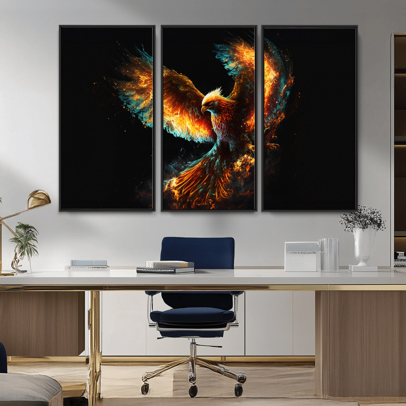 MGV-FC-48X32-3P - Fiery Phoenix Canvas Print | Ready to Hang Wall Art | Bold Fantasy Decor for Living Room | Majestic