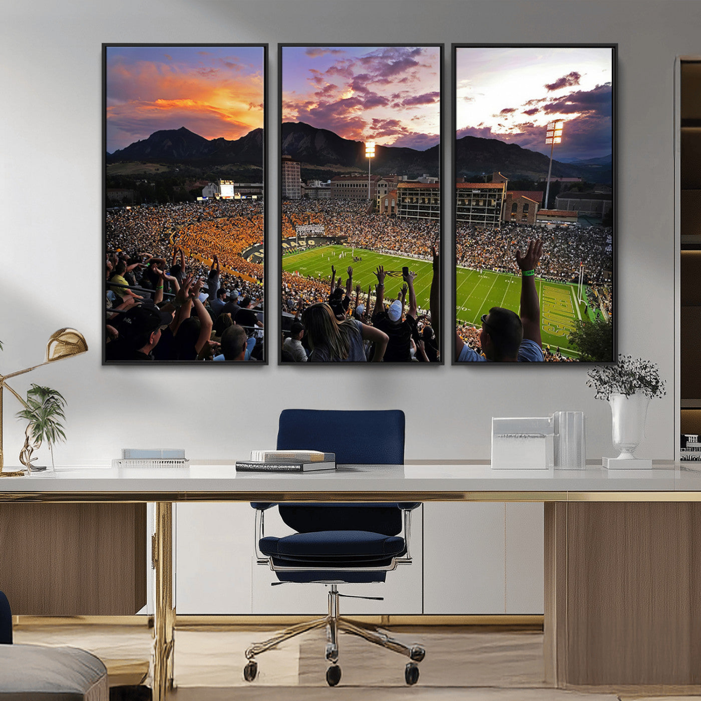 MGV-FC-48X32-3P - Framed Colorado Buffaloes Football Team Print - Boulder Folsom Field Stadium Wall Art Canvas Print