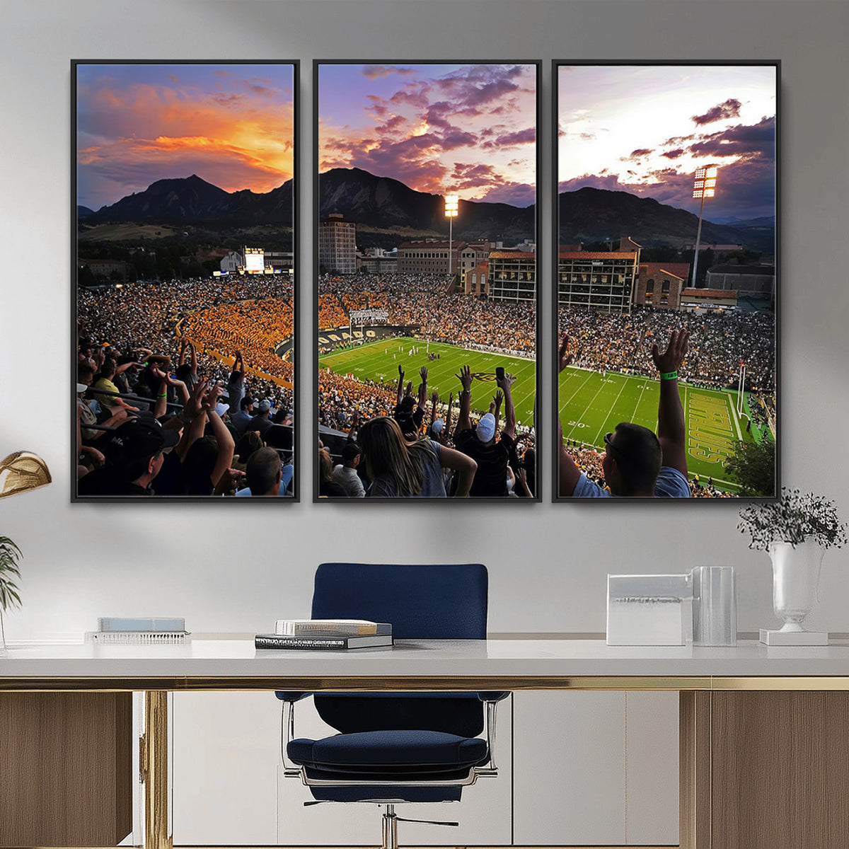 80381-MGV-CV-36X24 - Framed Colorado Buffaloes Football Team Print - Boulder Folsom Field Stadium Wall Art Canvas Print