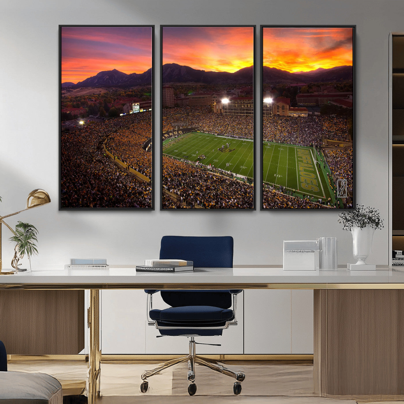 MGV-FC-48X32-3P - Colorado Buffaloes Football Team Print - Boulder Folsom Field Stadium Wall Art Canvas Print