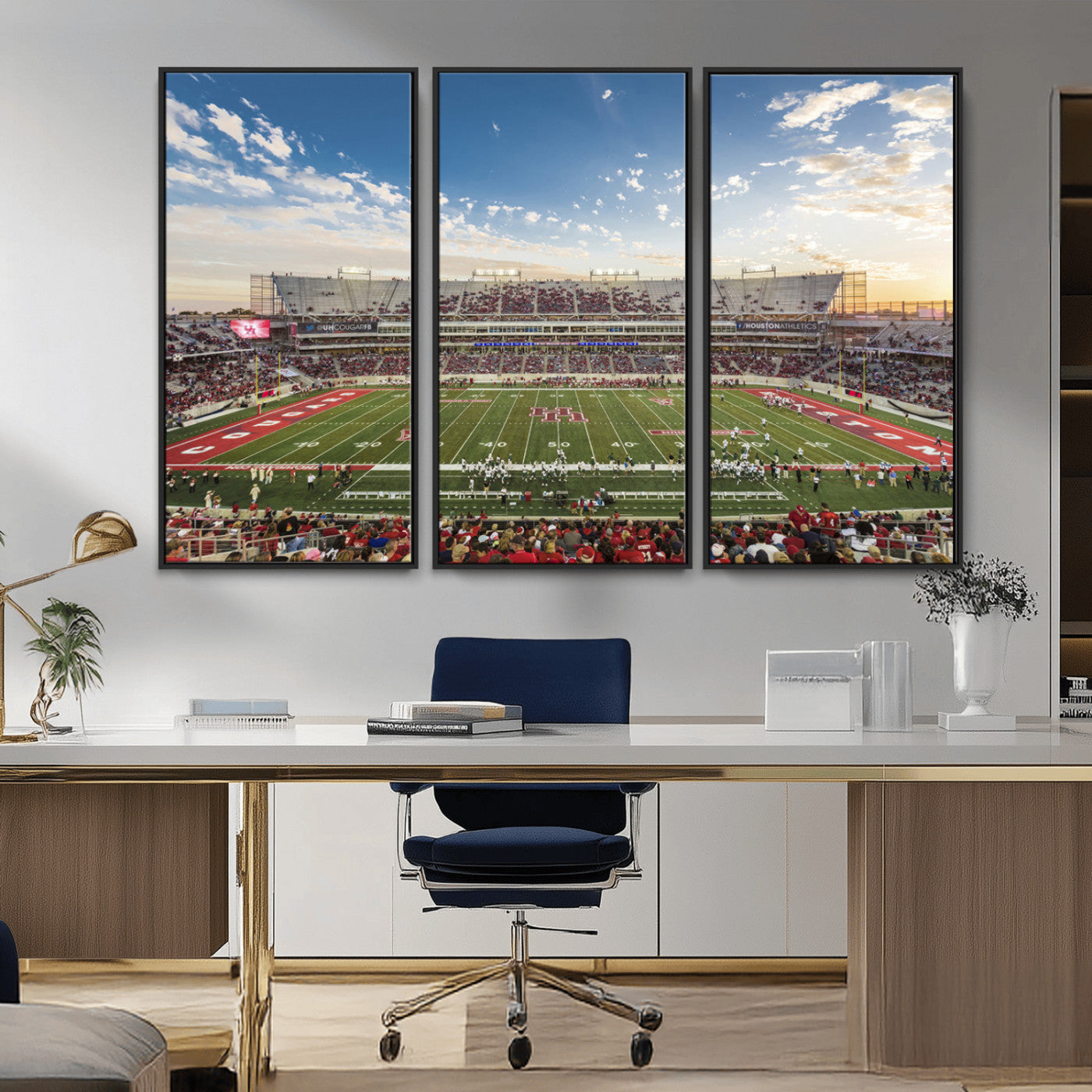 MGV-FC-48X32-3P - Framed Houston Cougars Football Team Print - Houston TDECU Stadium Wall Art Canvas Print