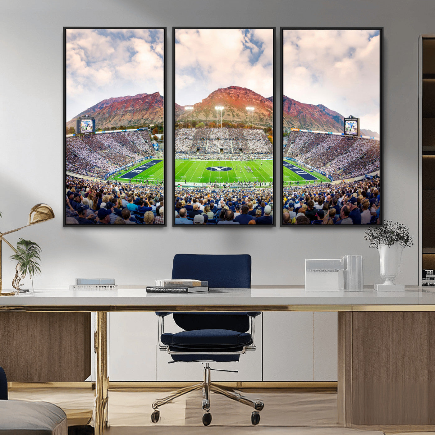 MGV-FC-48X32-3P - Brigham Young University Cougars Football Team Print - Provo LaVell Edwards Stadium Wall Art Canvas