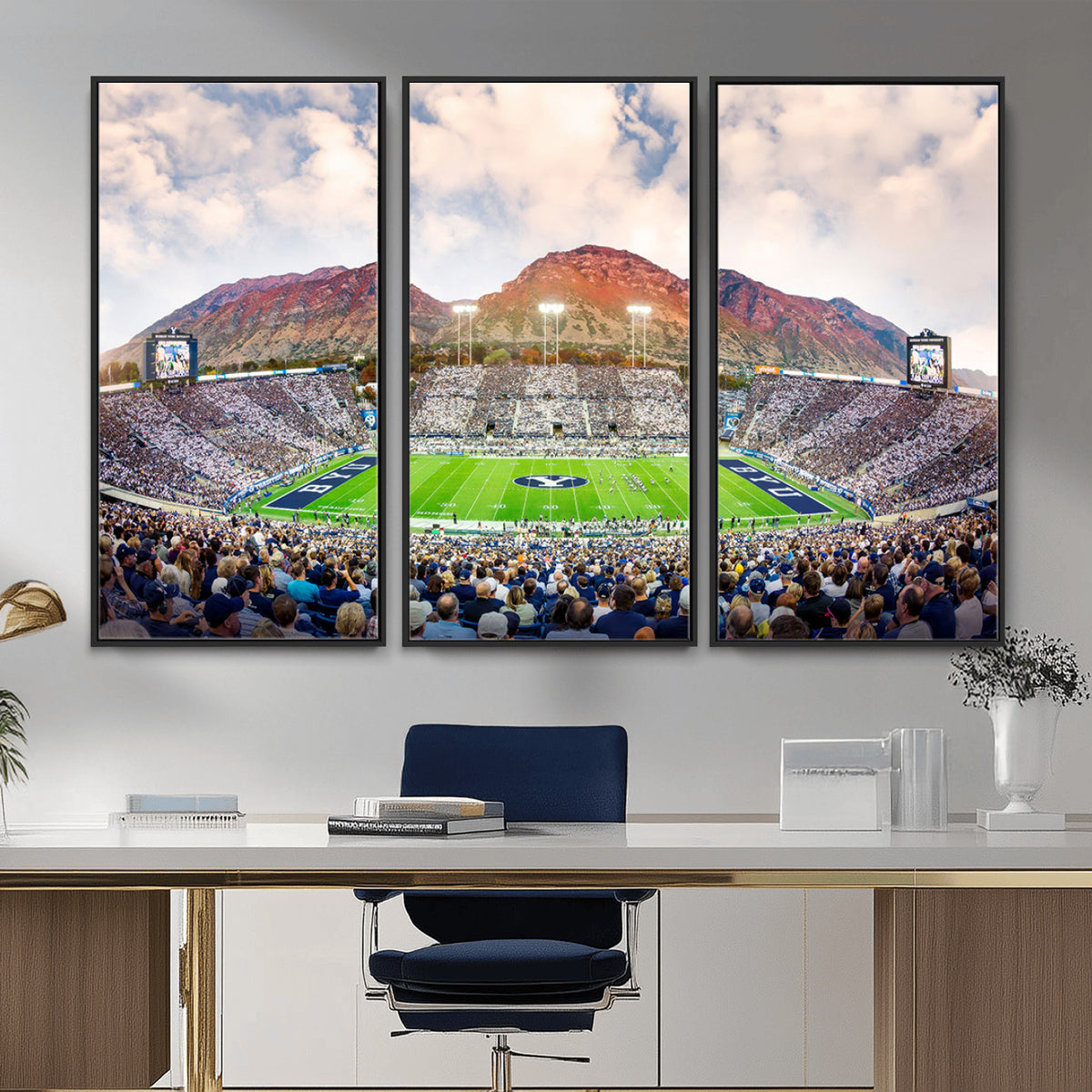 85734-MGV-CV-36X24 - Brigham Young University Cougars Football Team Print - Provo LaVell Edwards Stadium Wall Art Canvas