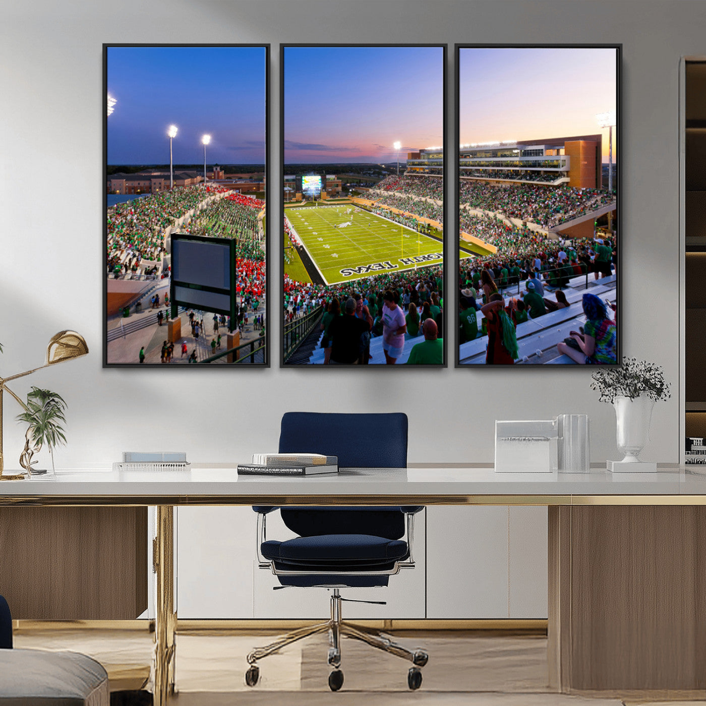 MGV-FC-48X32-3P - University of North Texas Mean Green Football Team Print - Denton DATCU Stadium Wall Art Canvas