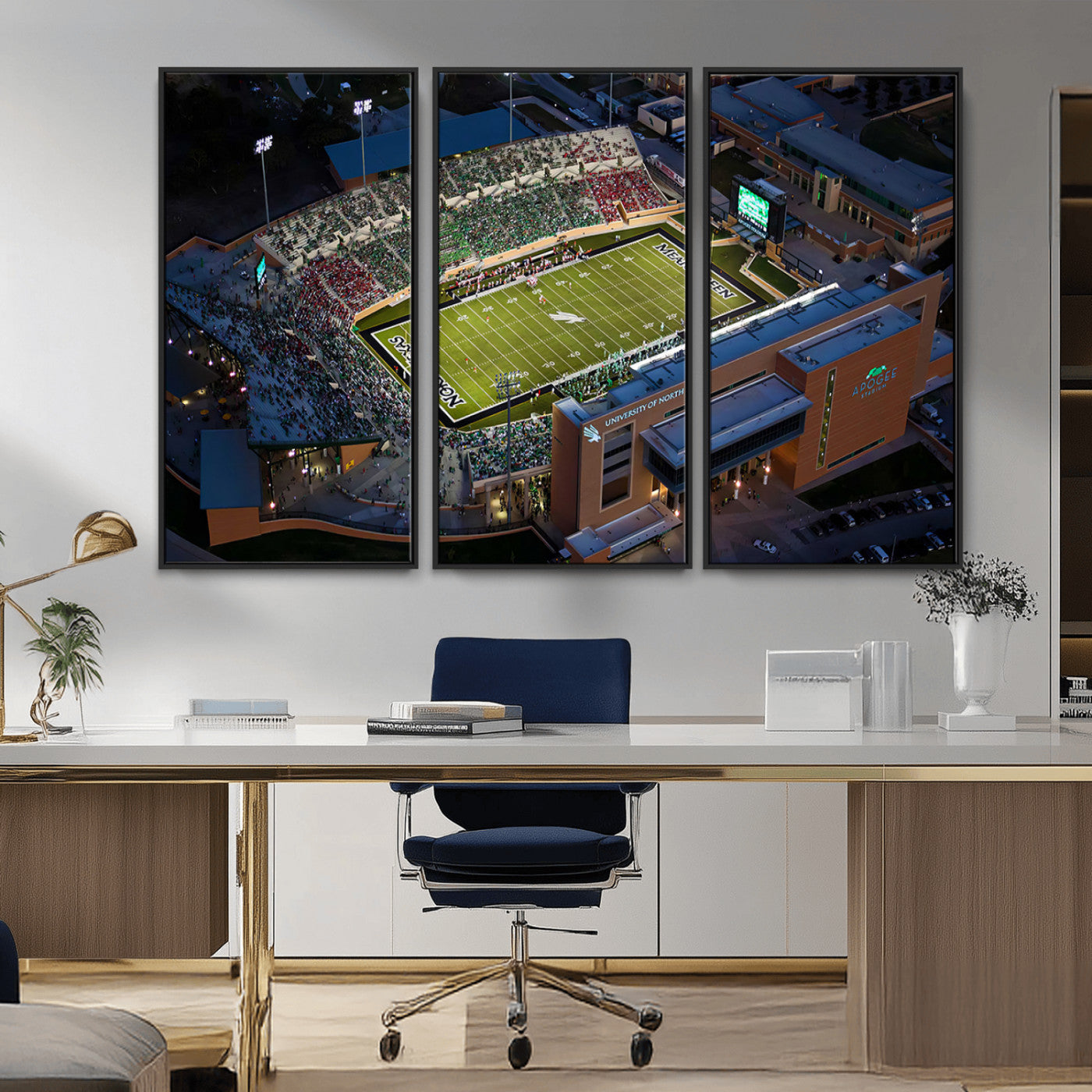 MGV-FC-48X32-3P - University of North Texas Mean Green Football Artwork, Football Team Print - Denton DATCU Stadium