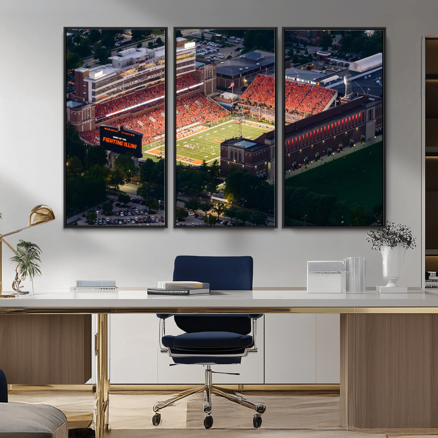 MGV-FC-48X32-3P - University of Illinois Fighting Illini Football Team Print - Champaign Illinois Memorial Stadium