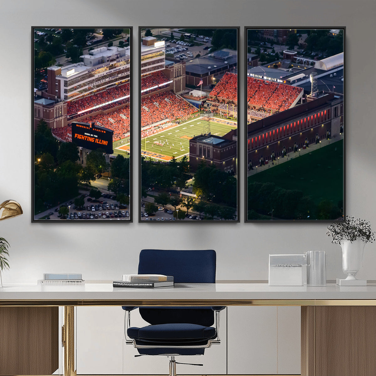 78052-MGV-CV-36X24 - University of Illinois Fighting Illini Football Team Print - Champaign Illinois Memorial Stadium