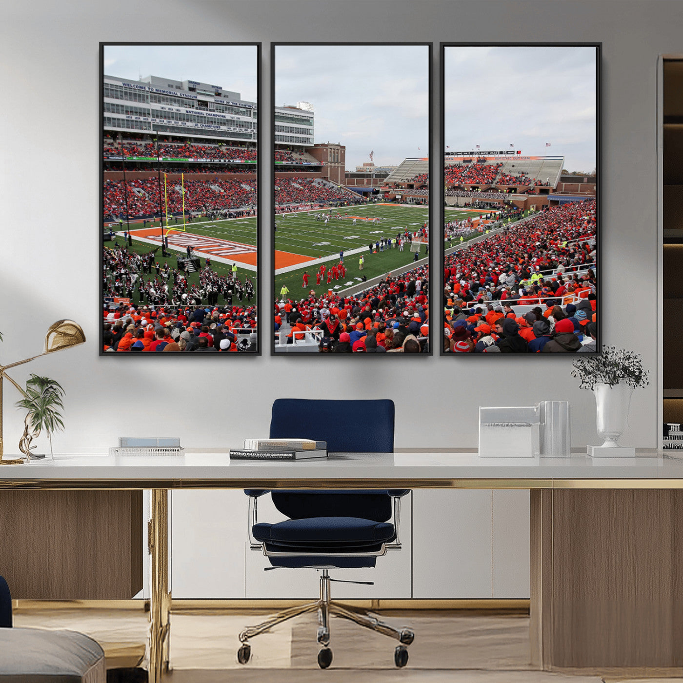MGV-FC-48X32-3P - University of Illinois Fighting Illini Football Team Print - Champaign Illinois Memorial Stadium