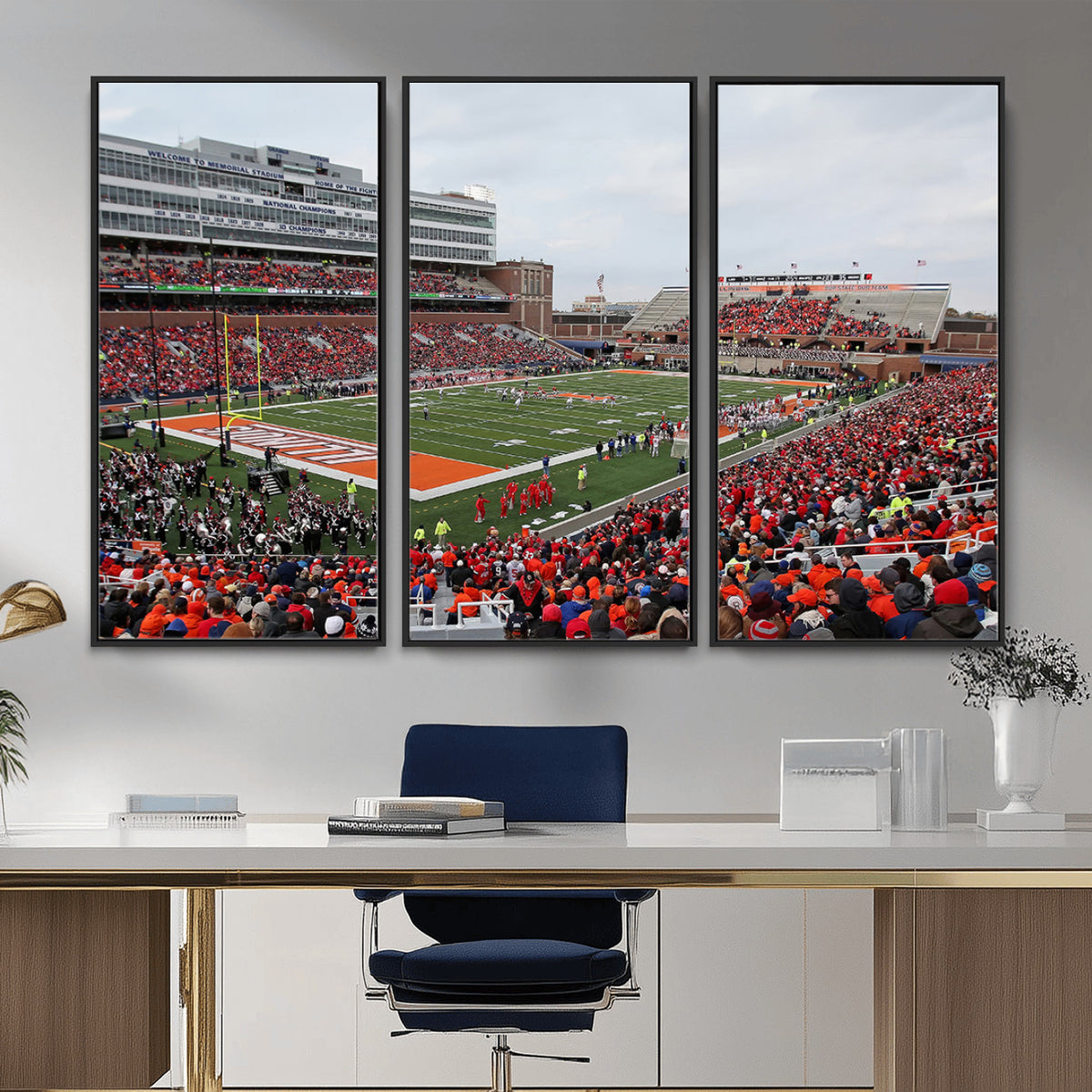86851-MGV-CV-36X24 - University of Illinois Fighting Illini Football Team Print - Champaign Illinois Memorial Stadium