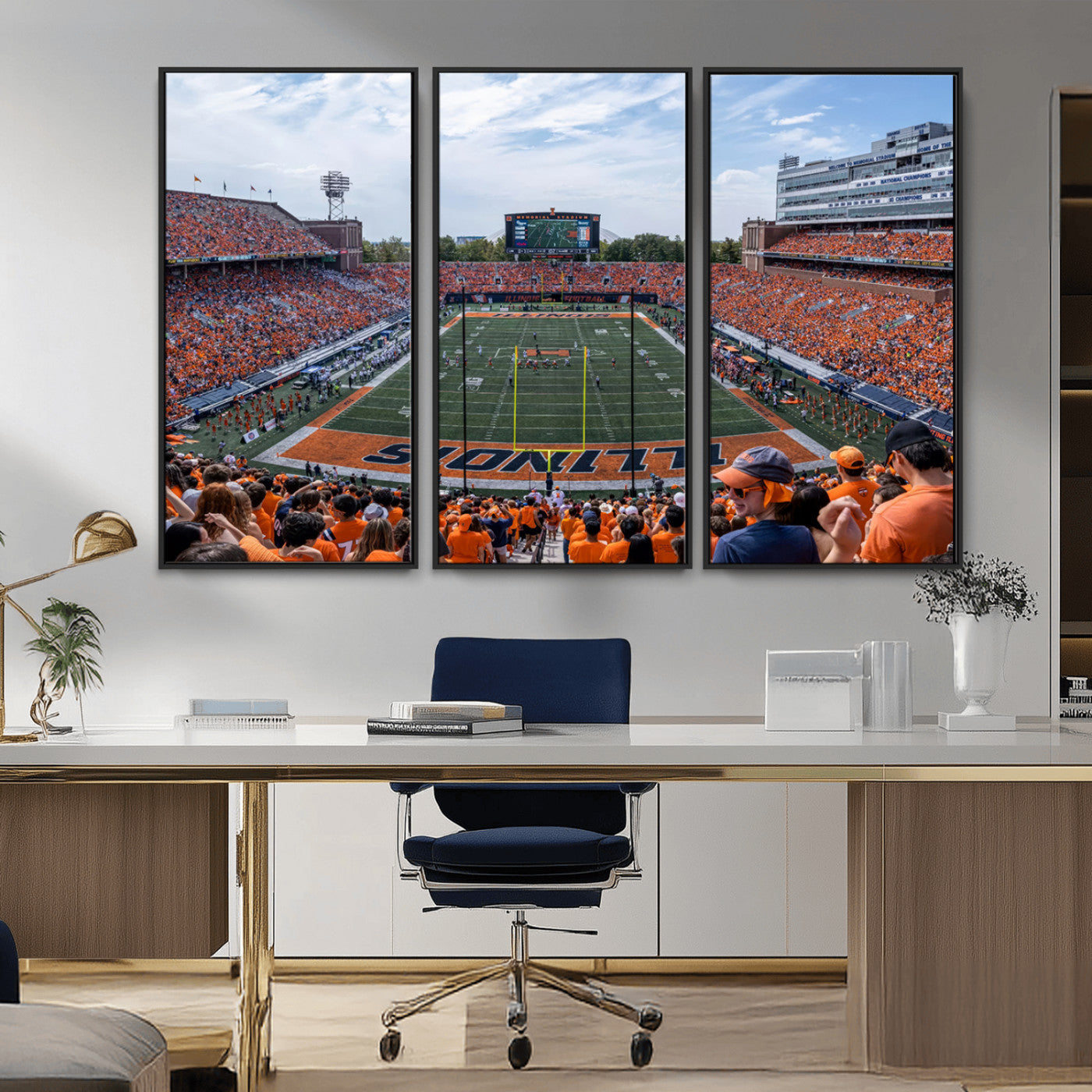 MGV-FC-48X32-3P - University of Illinois Fighting Illini Football Team Print Canvas - Champaign Illinois Memorial