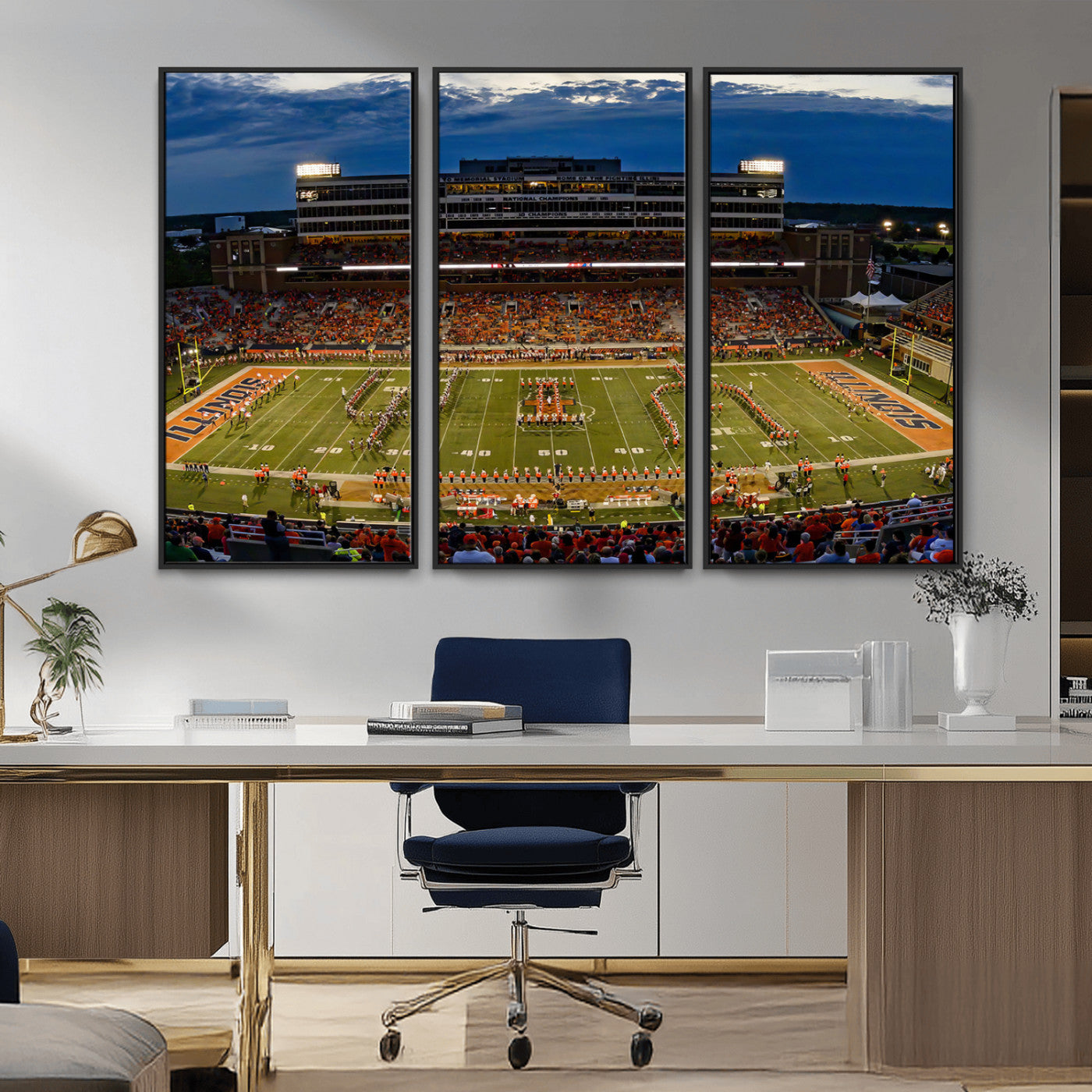 MGV-FC-48X32-3P - University of Illinois Fighting Illini Football Team Print - Champaign Illinois Memorial Stadium