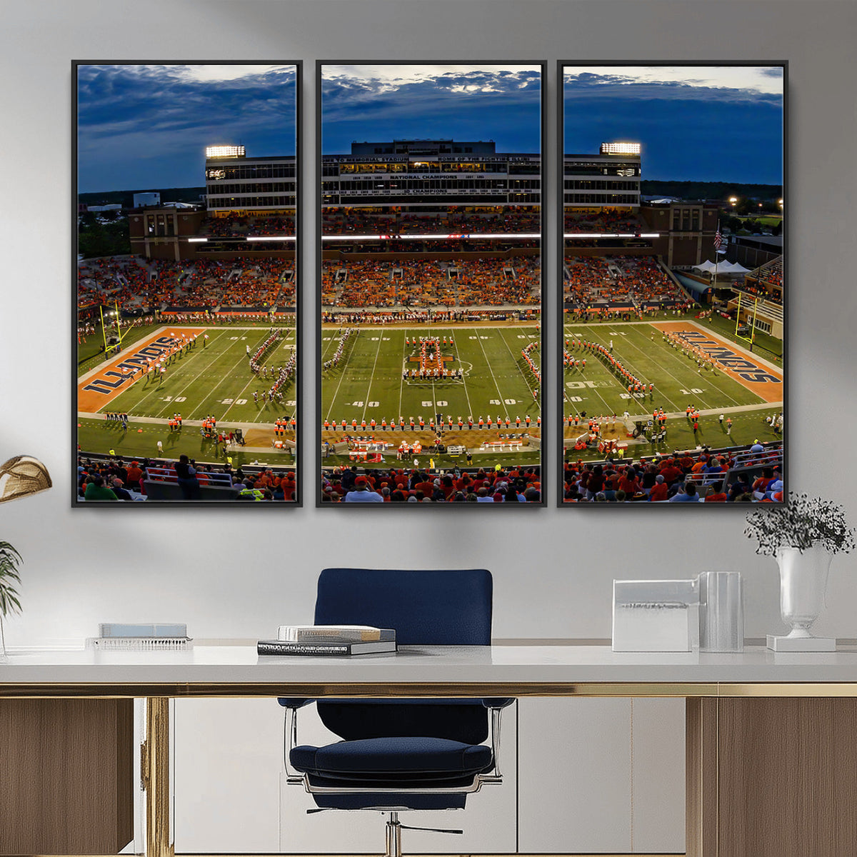 44513-MGV-CV-36X24 - University of Illinois Fighting Illini Football Team Print - Champaign Illinois Memorial Stadium