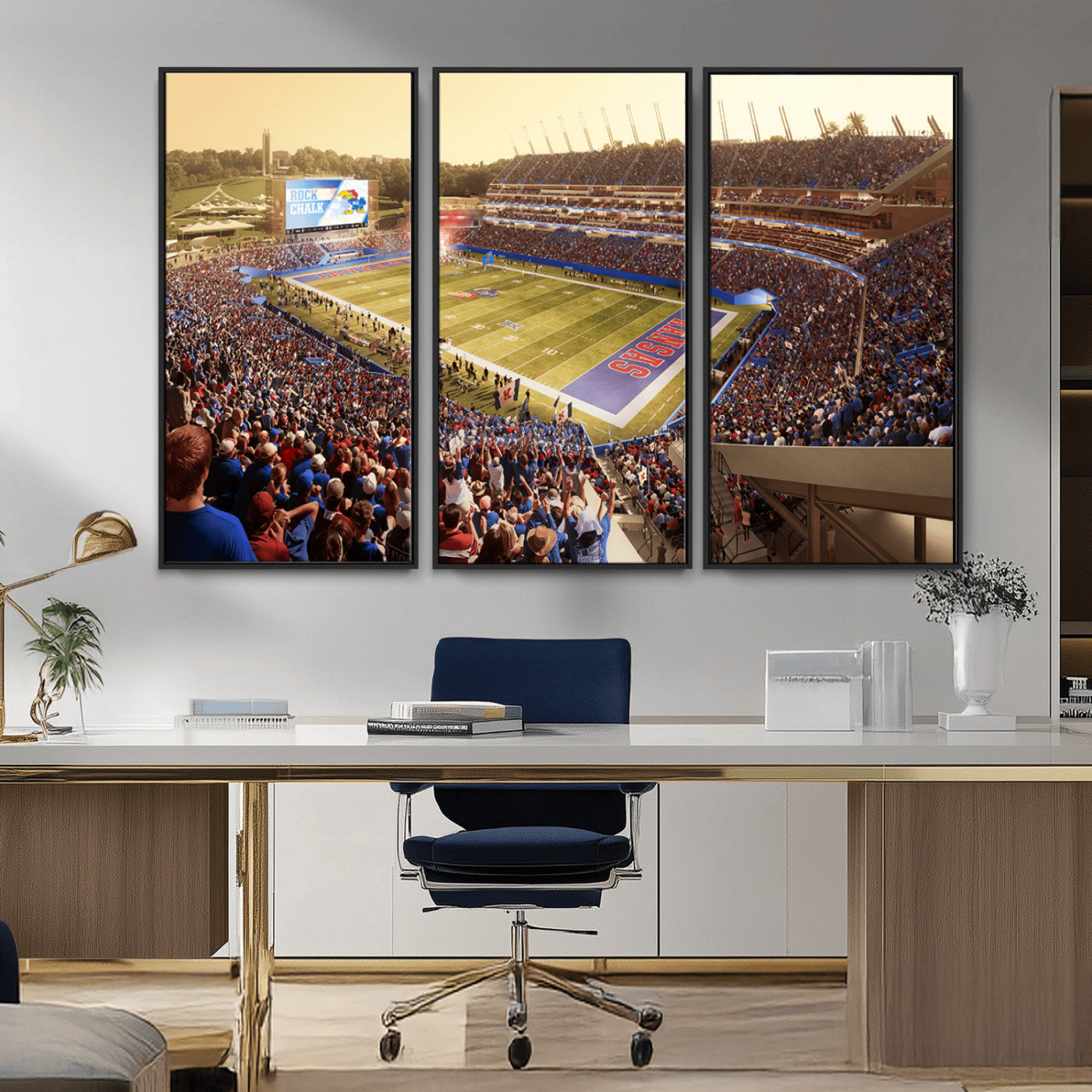 MGV-FC-48X32-3P - University of Kansas Jayhawks Football Team Print - Lawrence Kansas Memorial Stadium Wall Art Canvas