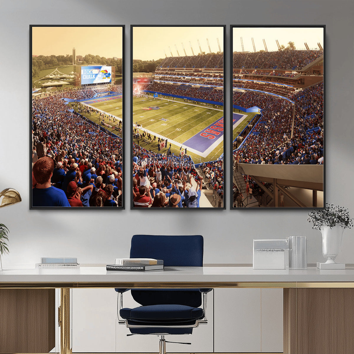 71731-MGV-CV-36X24 - University of Kansas Jayhawks Football Team Print - Lawrence Kansas Memorial Stadium Wall Art Canvas