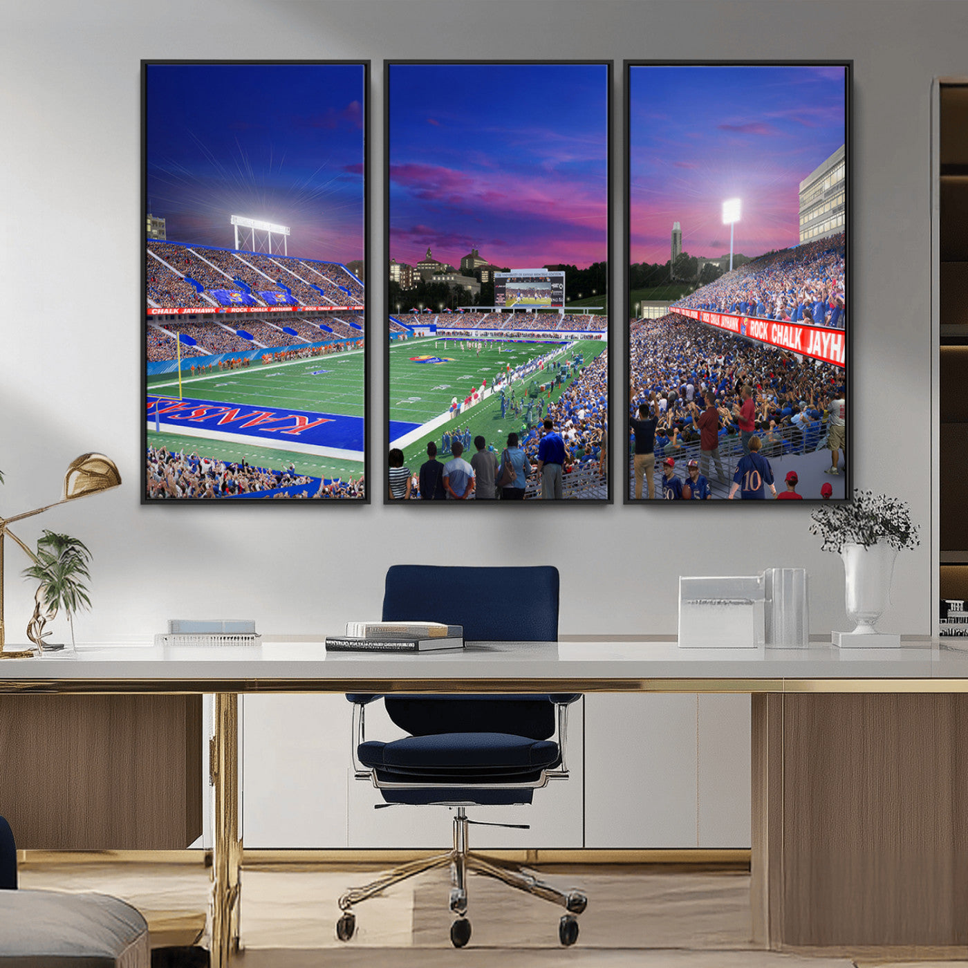 MGV-FC-48X32-3P - University of Kansas Jayhawks Football Team Print Canvas- Lawrence Kansas Memorial Stadium Wall Art