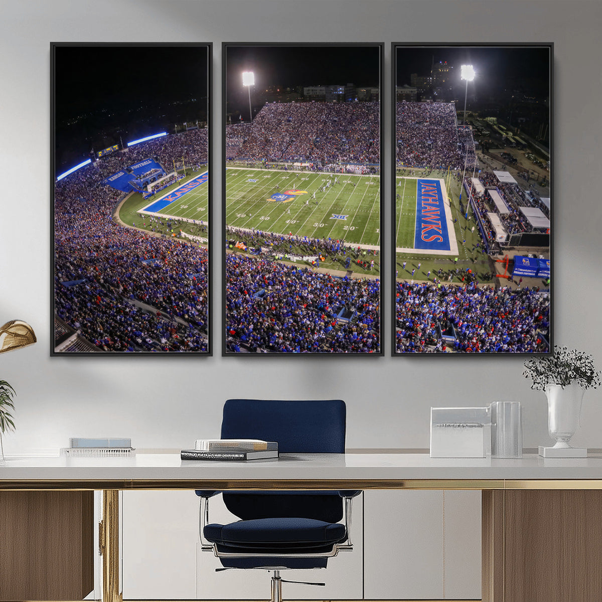 69760-MGV-CV-36X24 - University of Kansas Jayhawks Football Team Print - Lawrence Kansas Memorial Stadium Wall Art Canvas