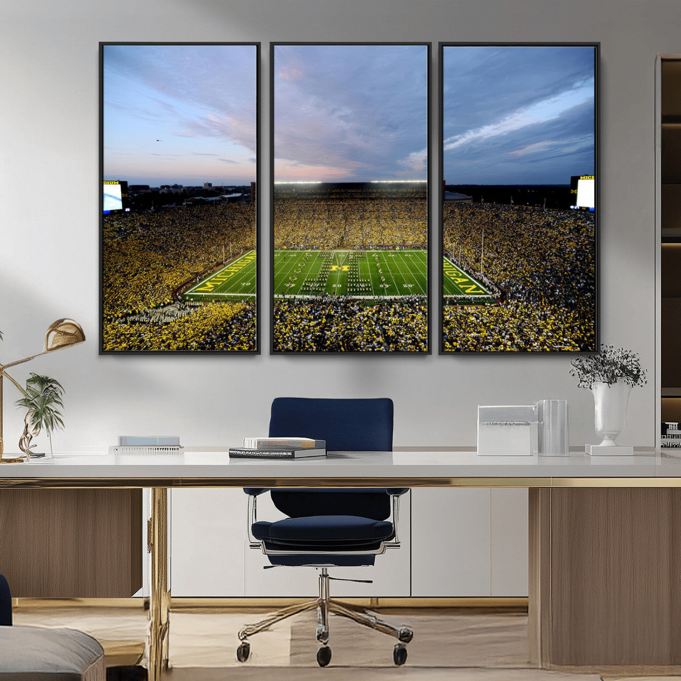 MGV-FC-48X32-3P - University of Michigan Wolverines Football Team Print - Ann Arbor Michigan Stadium Wall Art Canvas