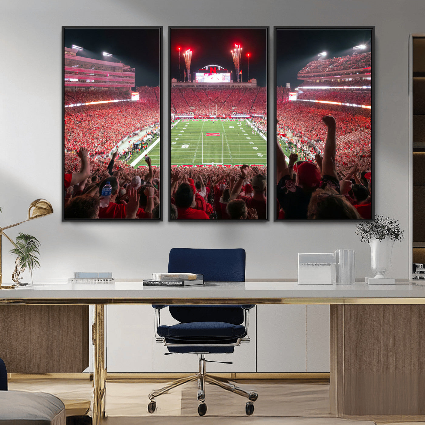 MGV-FC-48X32-3P - University of Nebraska Cornhuskers Football Team Print - Lincoln Memorial Stadium Wall Art Canvas