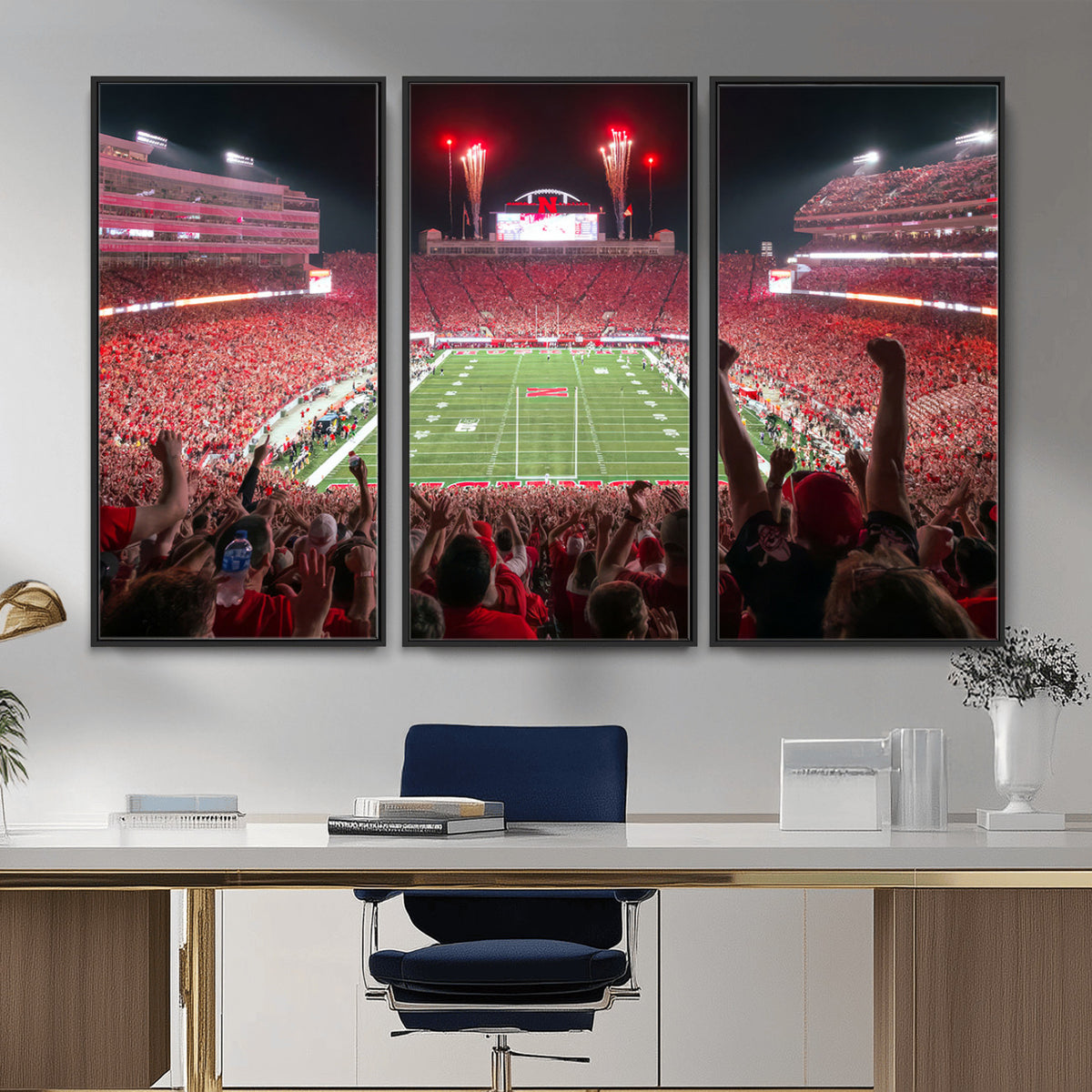 43351-MGV-CV-36X24 - University of Nebraska Cornhuskers Football Team Print - Lincoln Memorial Stadium Wall Art Canvas