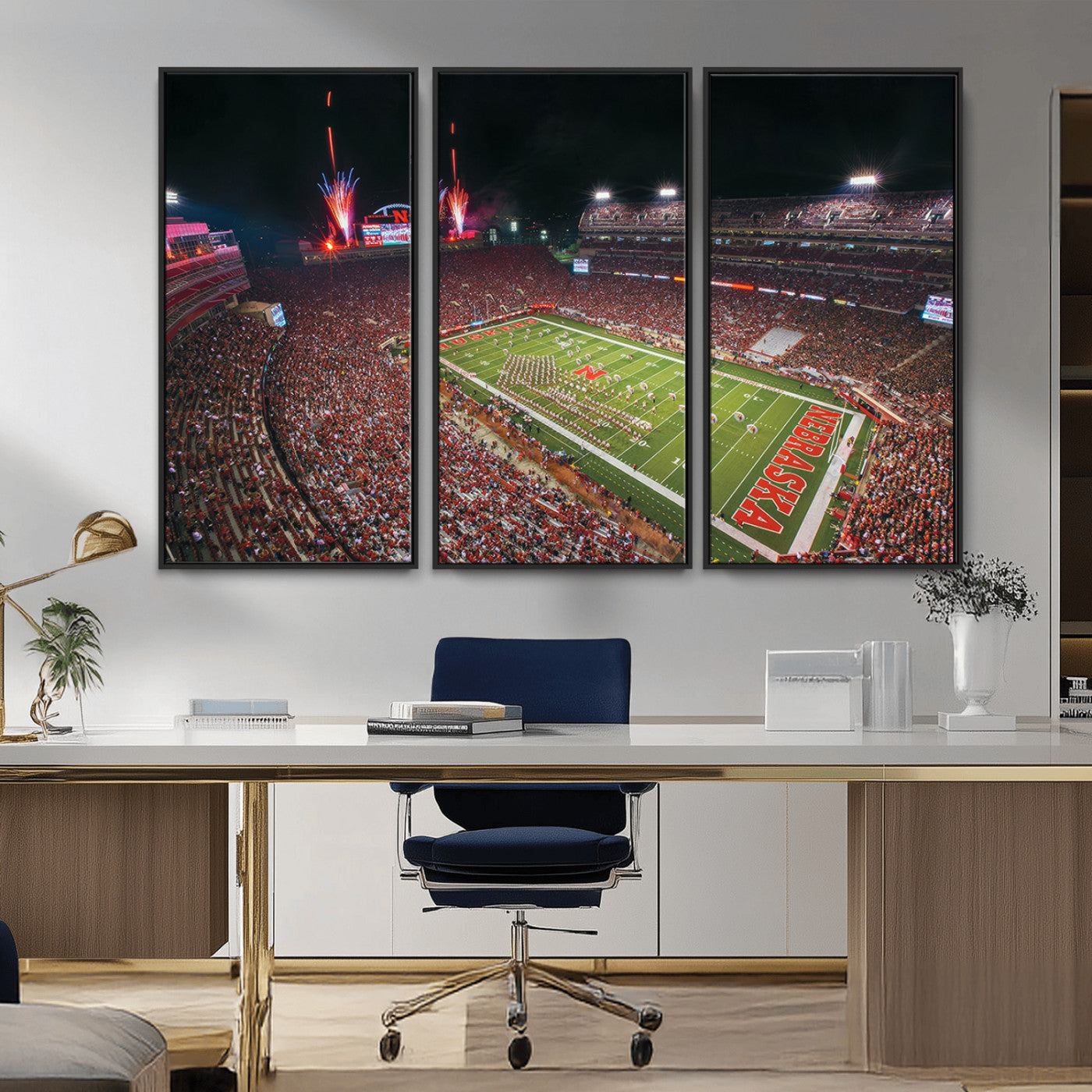 MGV-FC-48X32-3P - University of Nebraska Cornhuskers Football Team Print - Lincoln Memorial Stadium Wall Art Canvas
