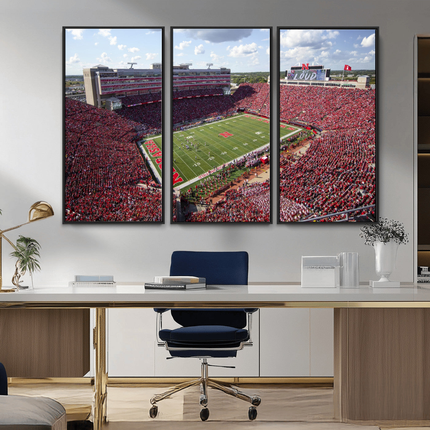 MGV-FC-48X32-3P - University of Nebraska Cornhuskers Football Team Print - Lincoln Memorial Stadium Wall Art Canvas