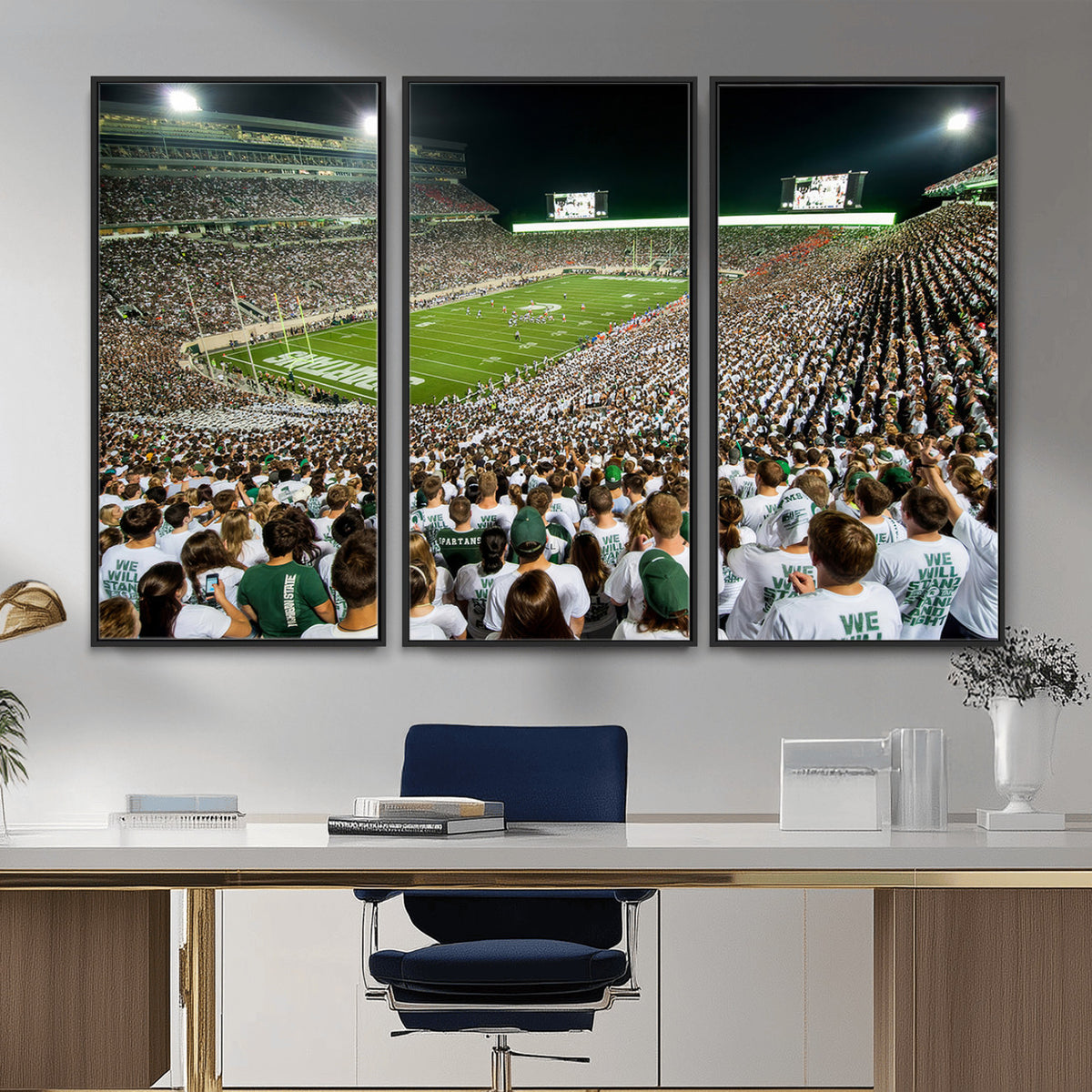30457-PAN-FL-20X10 - Michigan State Spartans Football Canvas Print - East Lansing Spartan Stadium Wall Art Canvas Print