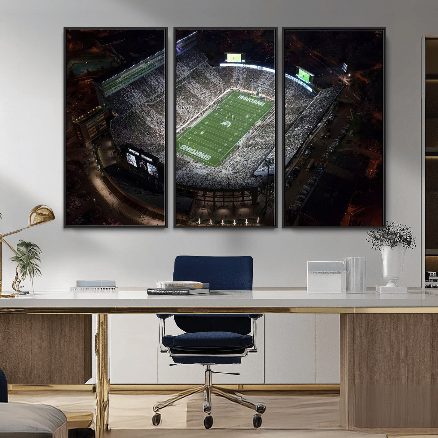 MGV-FC-48X32-3P - Michigan State Spartans Football Team Print - East Lansing Spartan Stadium Print Wall Art
