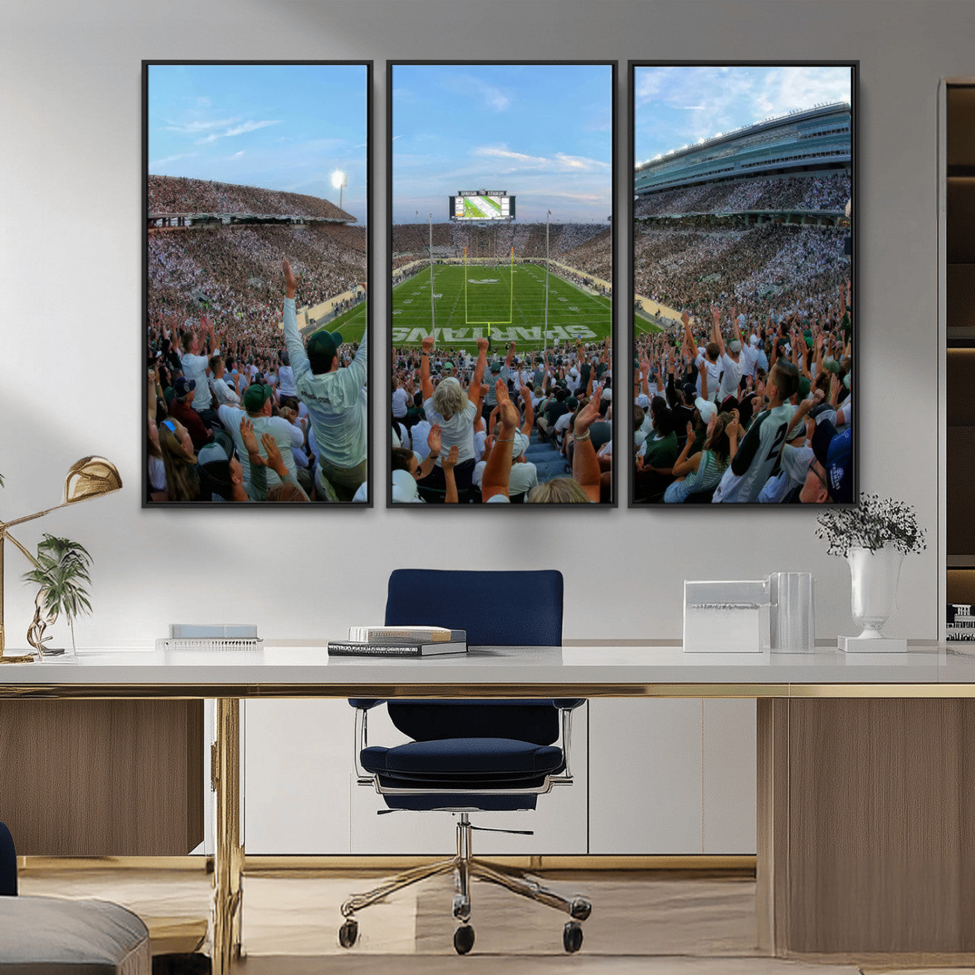 MGV-FC-48X32-3P - Michigan State Spartans Football Team Print - East Lansing Spartan Stadium Wall Art Canvas Print