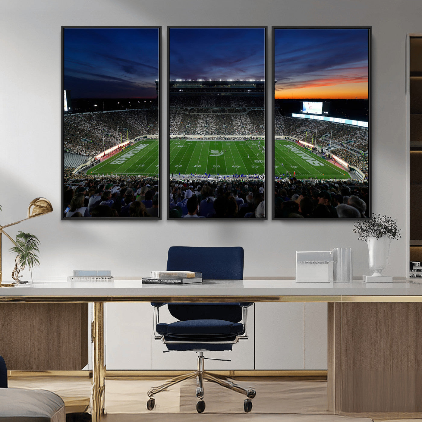 MGV-FC-48X32-3P - Michigan State Spartans Football Team Print - East Lansing Spartan Stadium Canvas Print
