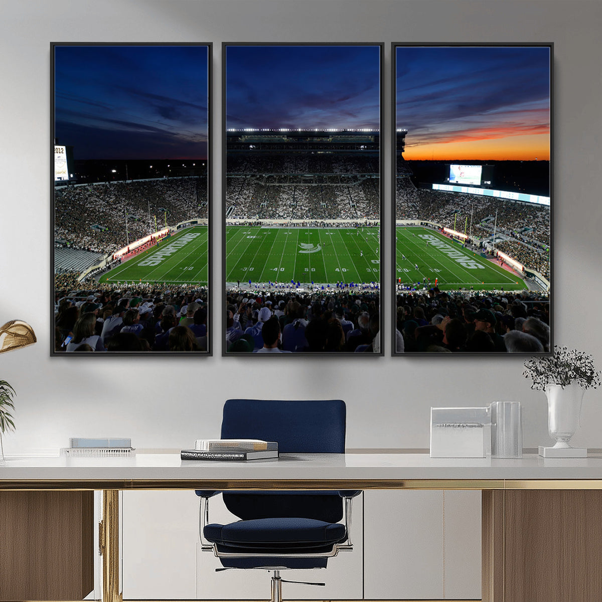 49074-PAN-FL-20X10 - Michigan State Spartans Football Team Print - East Lansing Spartan Stadium Canvas Print