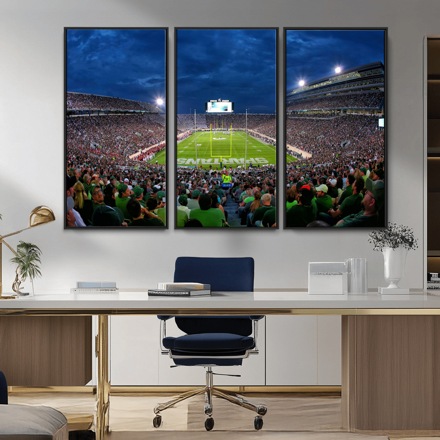 MGV-FC-48X32-3P - Michigan State Spartans Football Team Print - East Lansing Spartan Stadium Wall Art Canvas Print