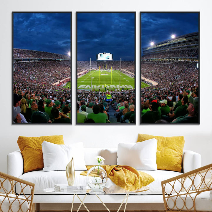 Michigan State Spartans Football Team Print - East Lansing Spartan Stadium Wall Art Canvas Print