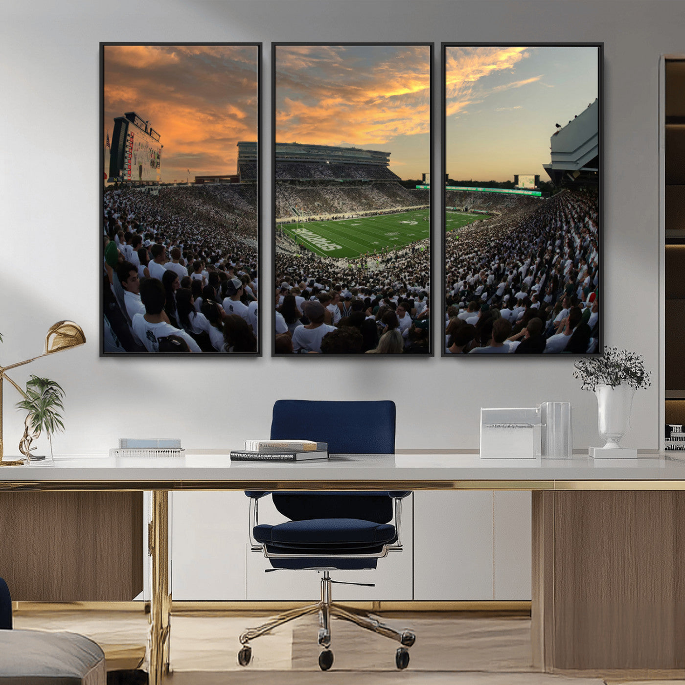 MGV-FC-48X32-3P - Michigan State Spartans Football Team Print - East Lansing Spartan Stadium Wall Art Canvas Print