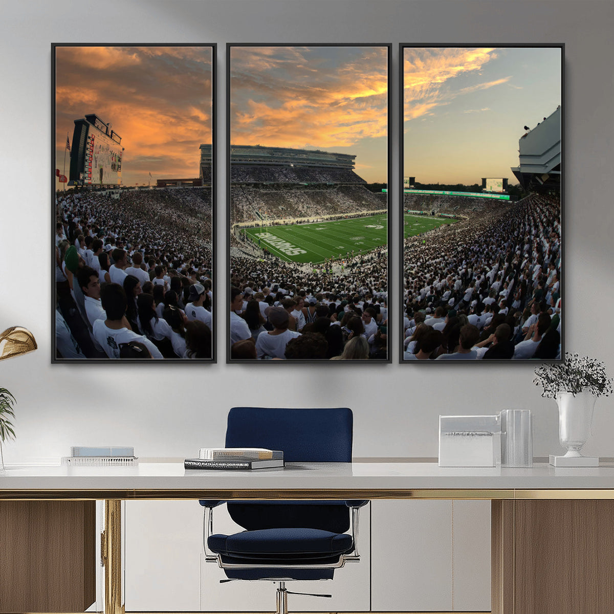 99155-PAN-FL-20X10 - Michigan State Spartans Football Team Print - East Lansing Spartan Stadium Wall Art Canvas Print