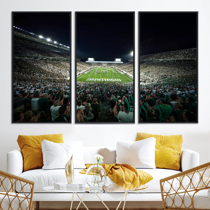 Michigan State Spartans Football Team Print - East Lansing Spartan Stadium Wall Art Canvas Print