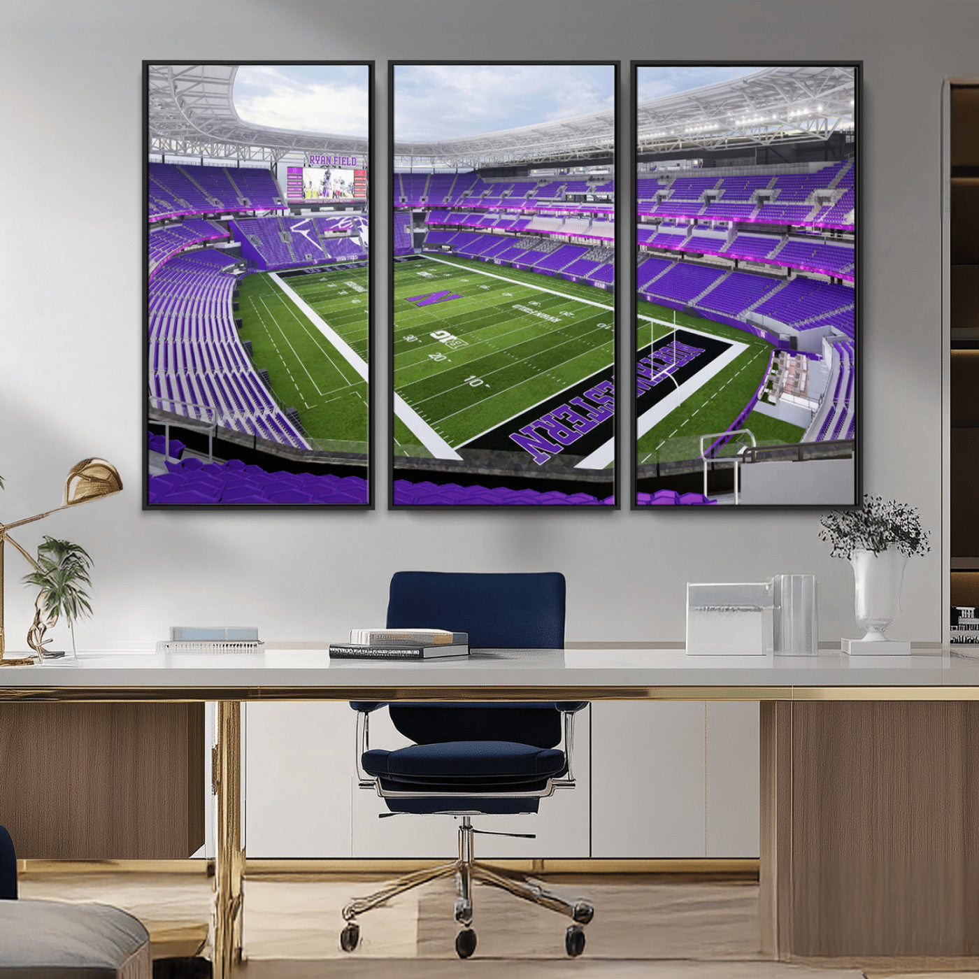 MGV-FC-48X32-3P - Northwestern University Wildcats Football Team Print - Evanston Ryan Field Wall Art Canvas Print