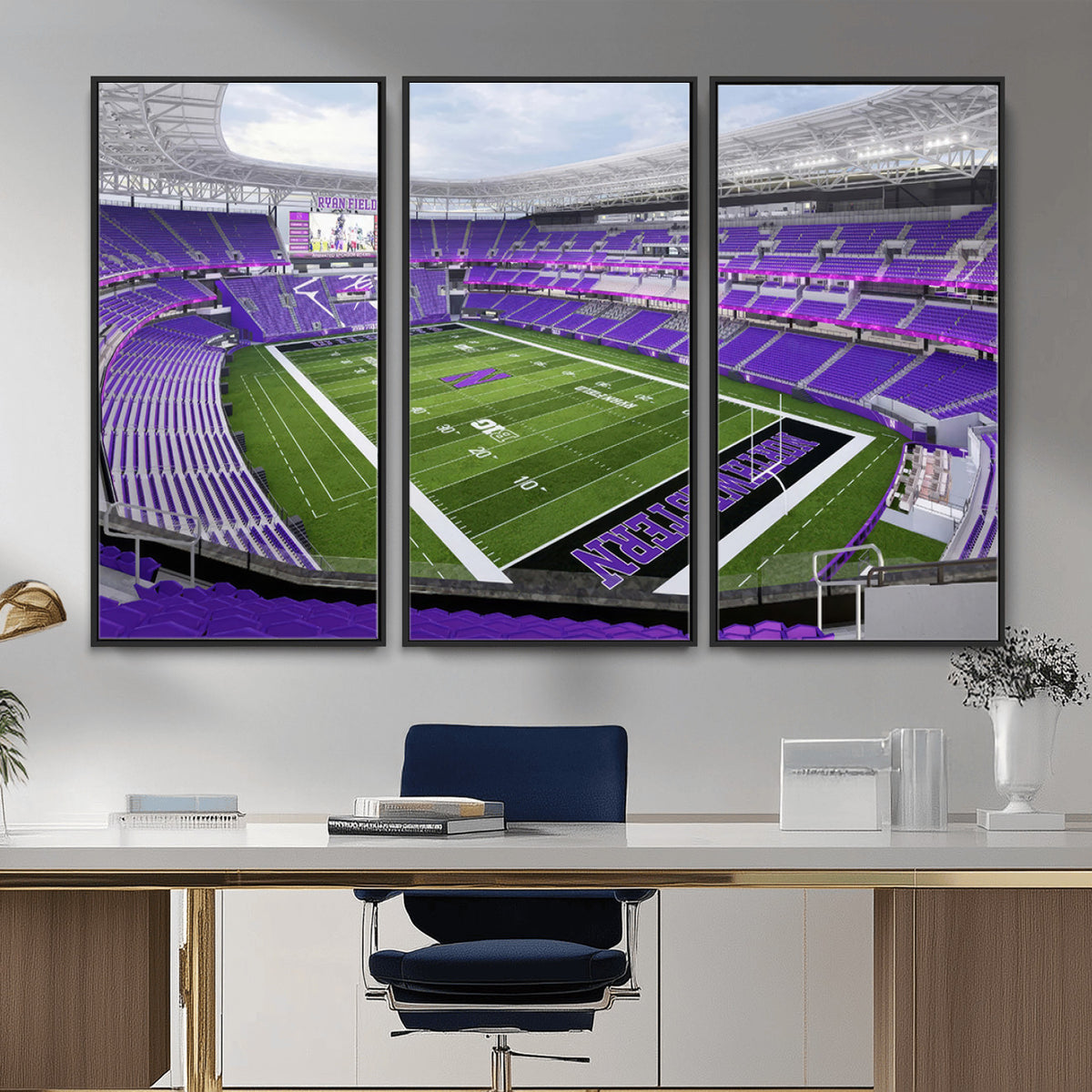 49190-MGV-CV-36X24 - Northwestern University Wildcats Football Team Print - Evanston Ryan Field Wall Art Canvas Print