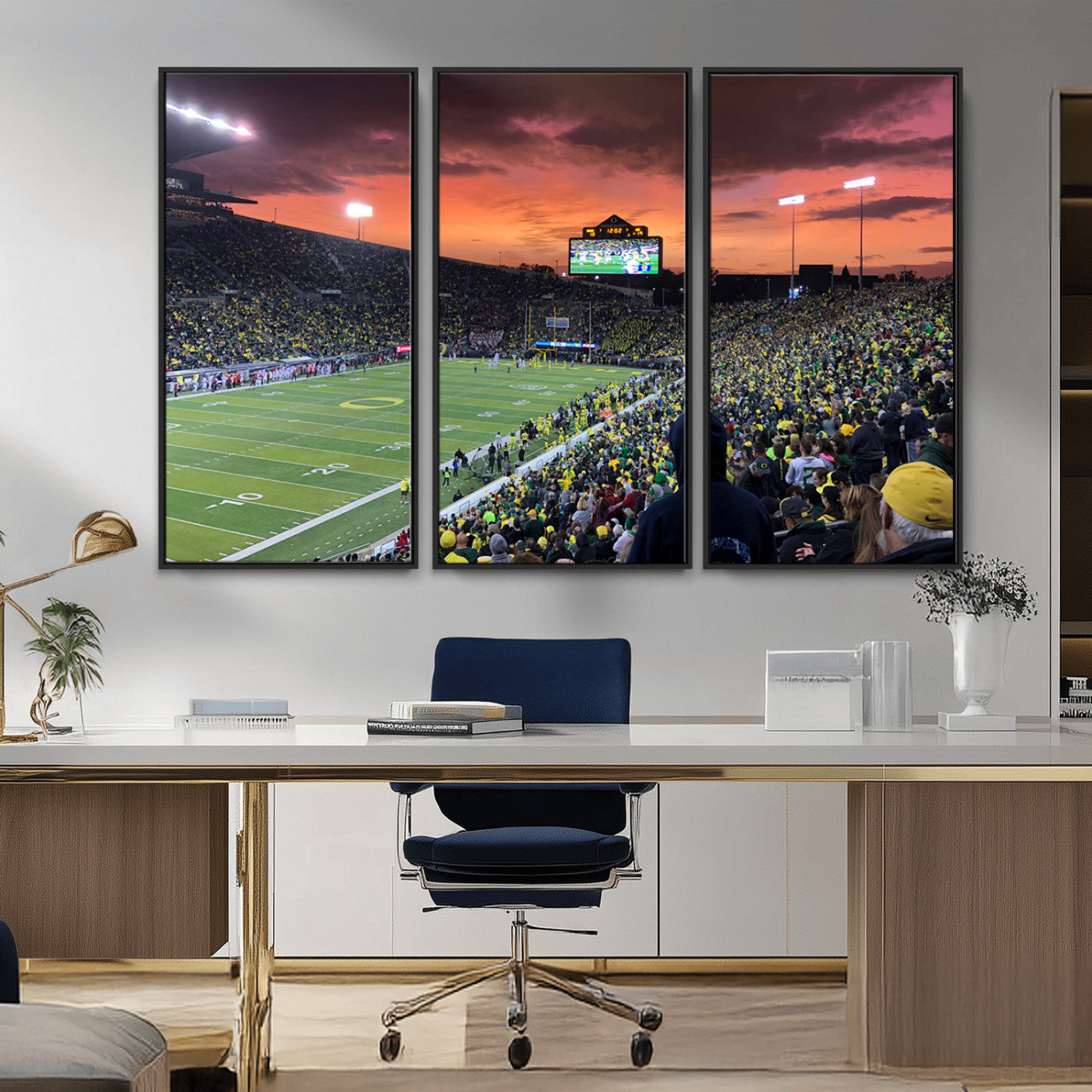 MGV-FC-48X32-3P - Eugene Autzen Stadium Canvas Wall Art Print – Sunset Over Iconic Football Field Wall Decor for Home