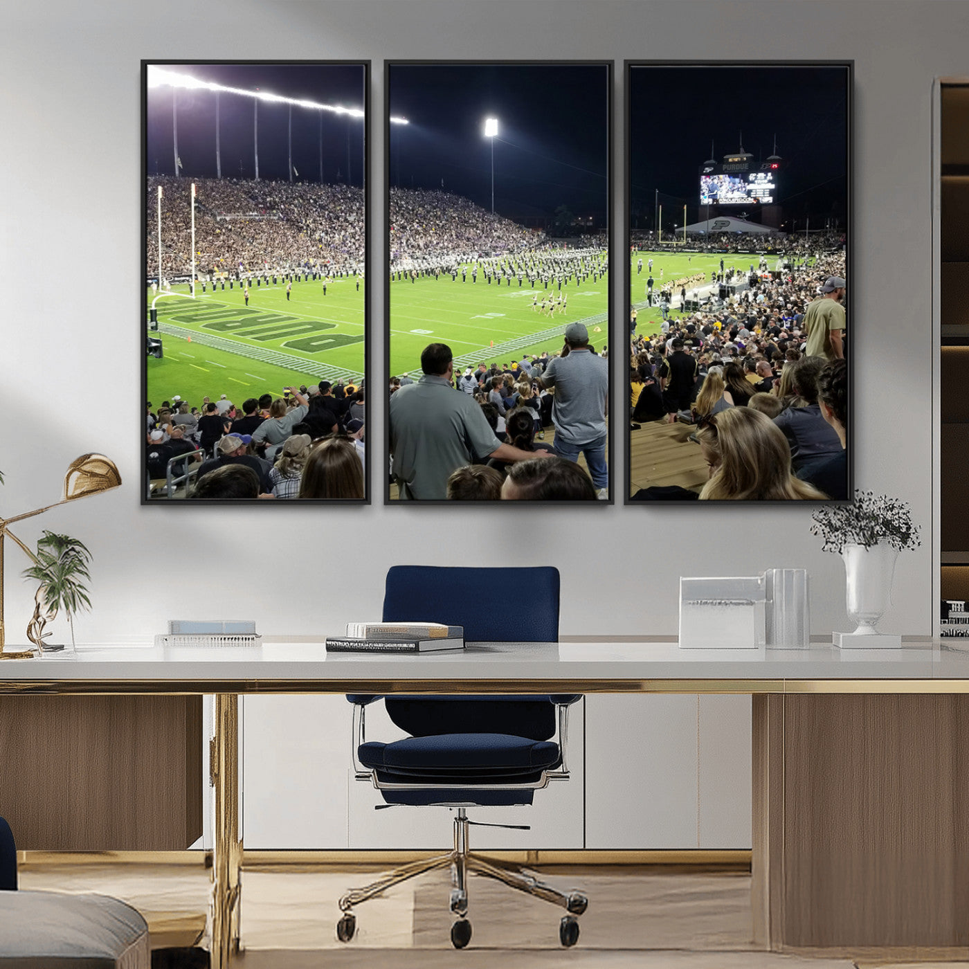 MGV-FC-48X32-3P - Purdue University Boilermakers Football Team Print - West Lafayette Ross-Ade Stadium Wall Art Canvas