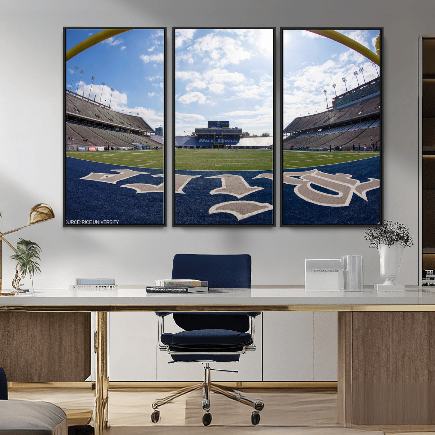 MGV-FC-48X32-3P - Rice University Owls Football Team Print - Houston Rice Stadium Wall Art Canvas Print