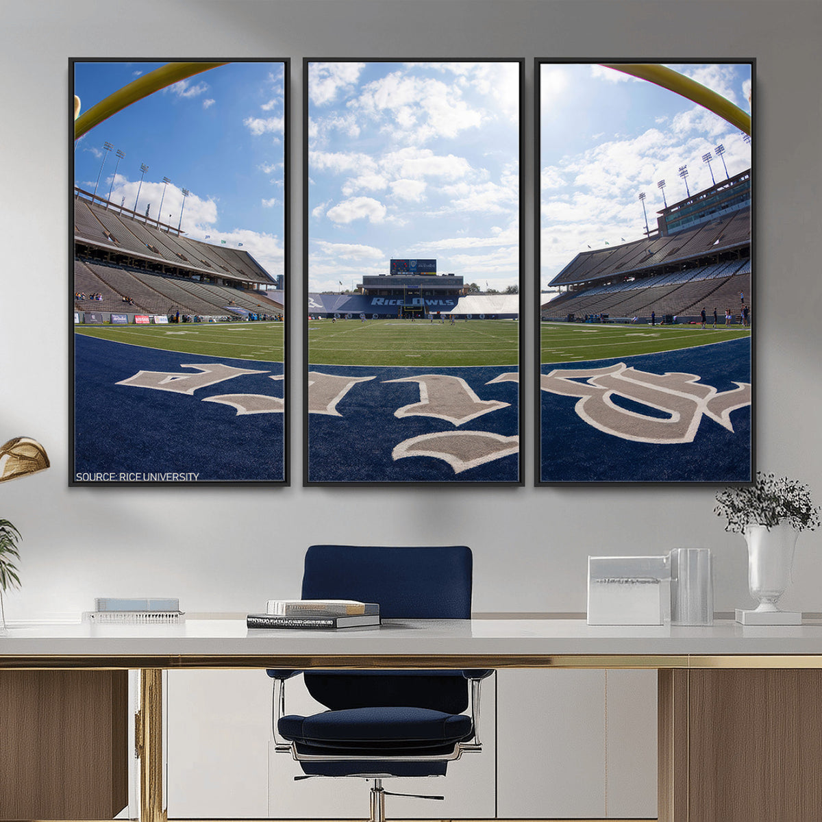 50267-MGV-CV-36X24 - Rice University Owls Football Team Print, Houston Rice Stadium, Framed and Ready to Hang